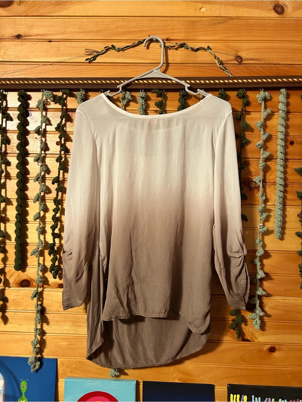 Boho Ombre 3/4 Sleeve Silk/Viscose Top